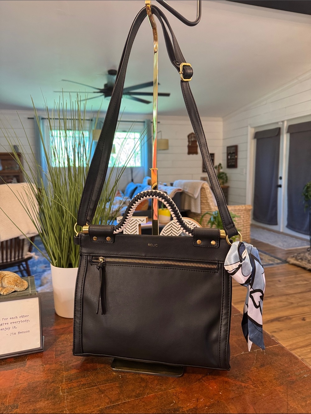Relic Black Satchel with Scarf Accent